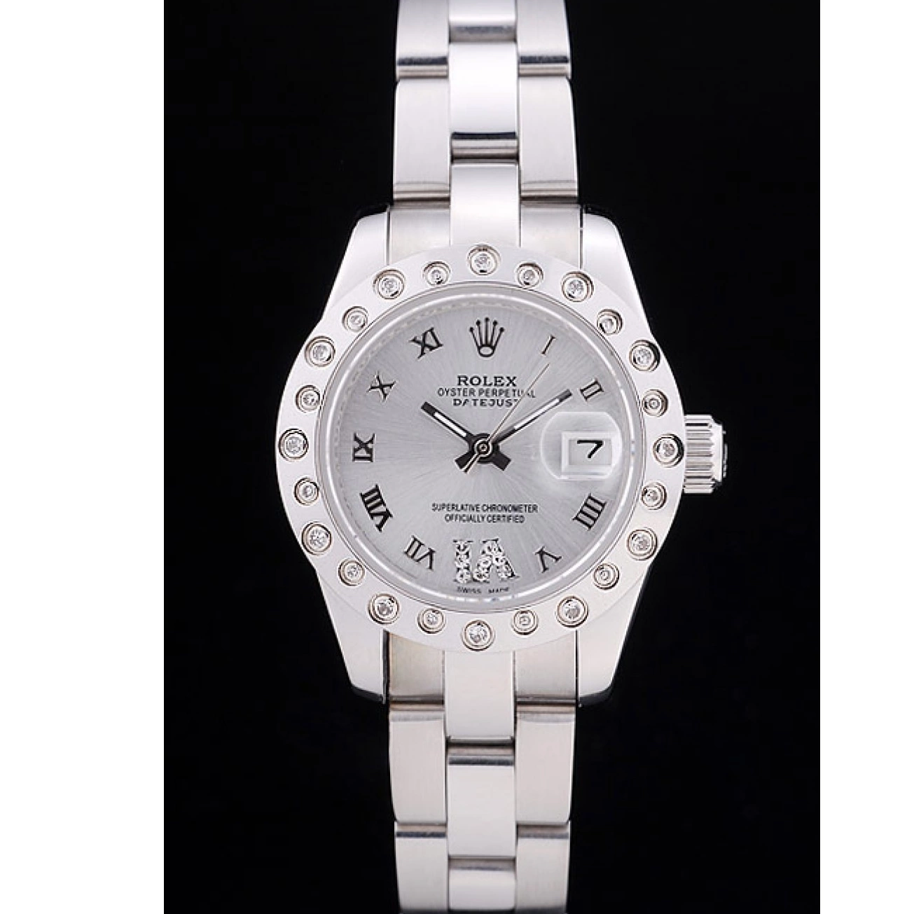 Good copy rolex watches 7474 Dial Rolex Silver Diamonds Bezel Polished Datejust Silver 0821